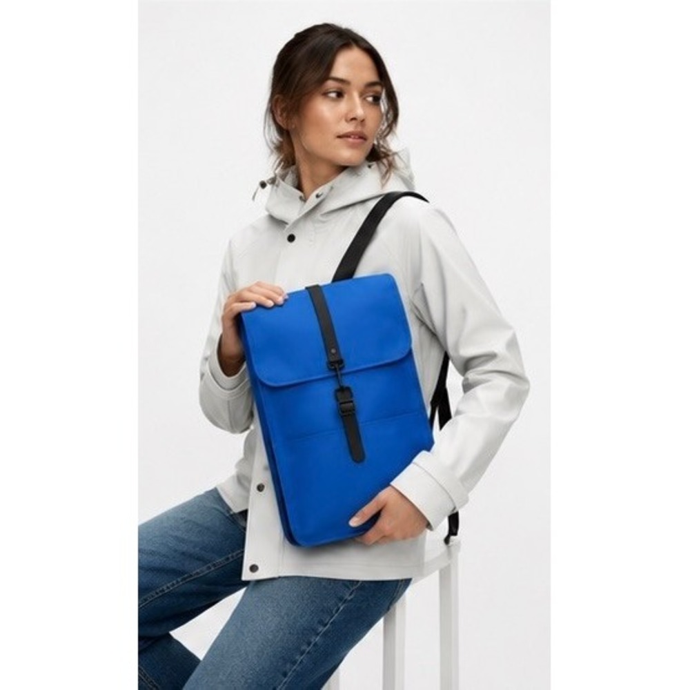 Rains Backpack W3 Waves Blue Waterproof Laptop Minimalist Rucksack Unisex NWT - Picture 3 of 8